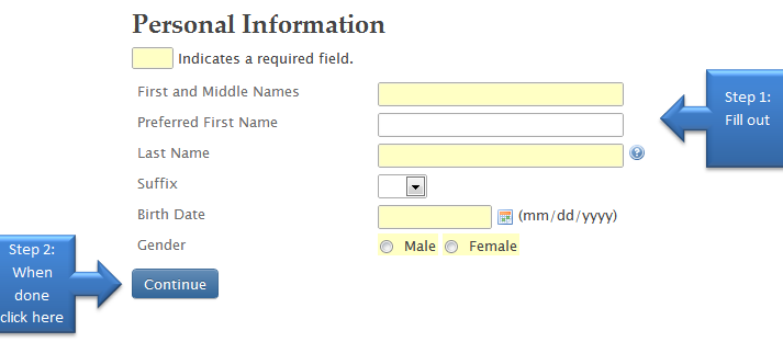 Fill in all required fields and click Continue